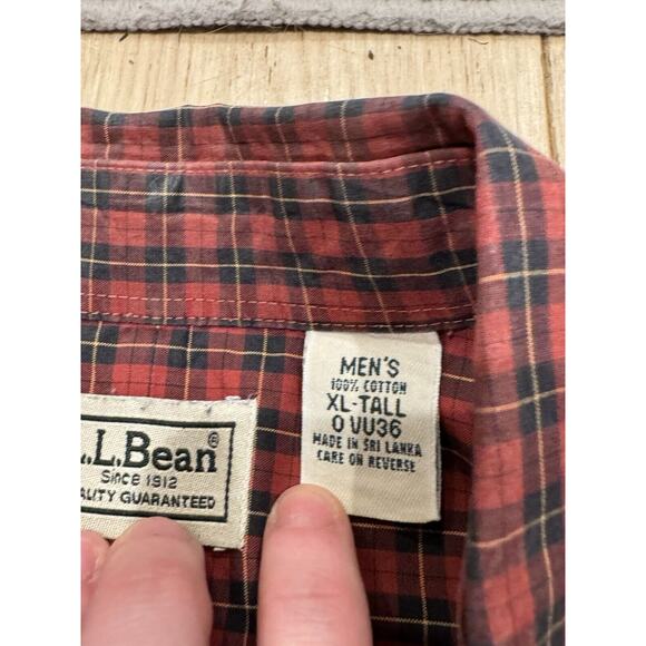 LL Bean Vintage Button-Down Shirt Men's X-Large Tall Dark Red Plaid 100% Cotton - Picture 5 of 9